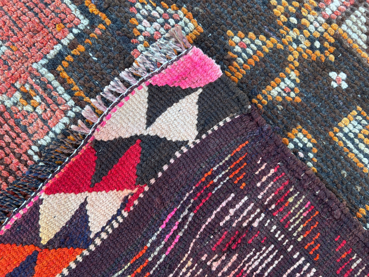 Handwoven Wool Runner Rug: 3x10 Vintage Turkish Herki Rug