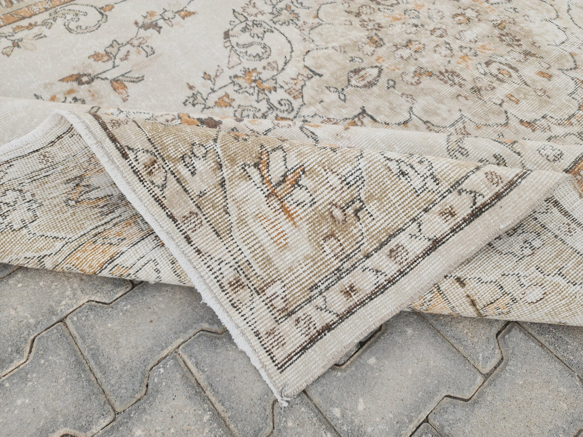 Turkish Rug 6x9, Neutral Medallion Hand Made, Living Room Area Decor