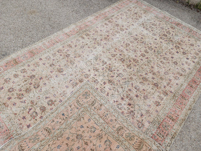 Handwoven Wool Oushak Rug 7x11: Vintage Turkish Neutral Area Rug