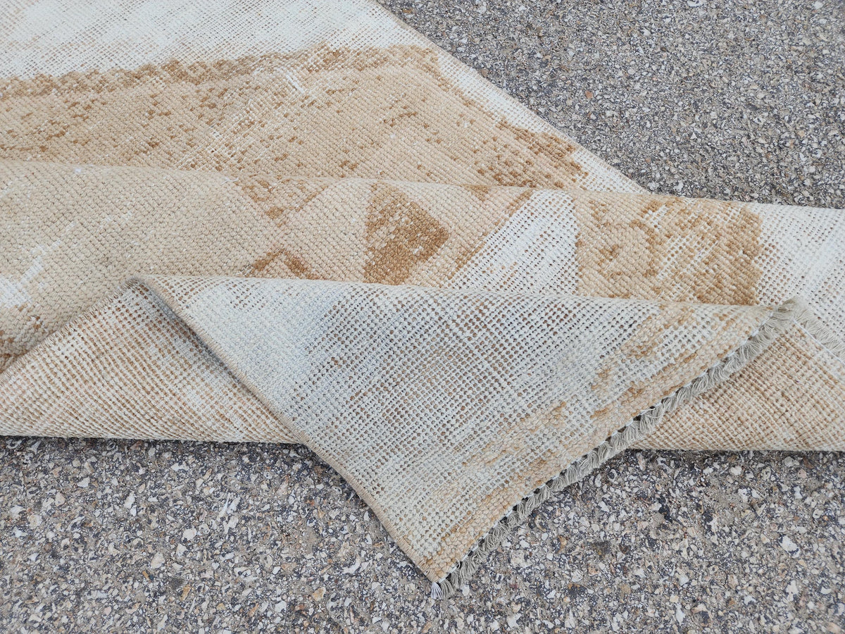 3x13 Hand-Knotted Turkish Wool Runner Rug, Neutral Hallway & Entryway Rug