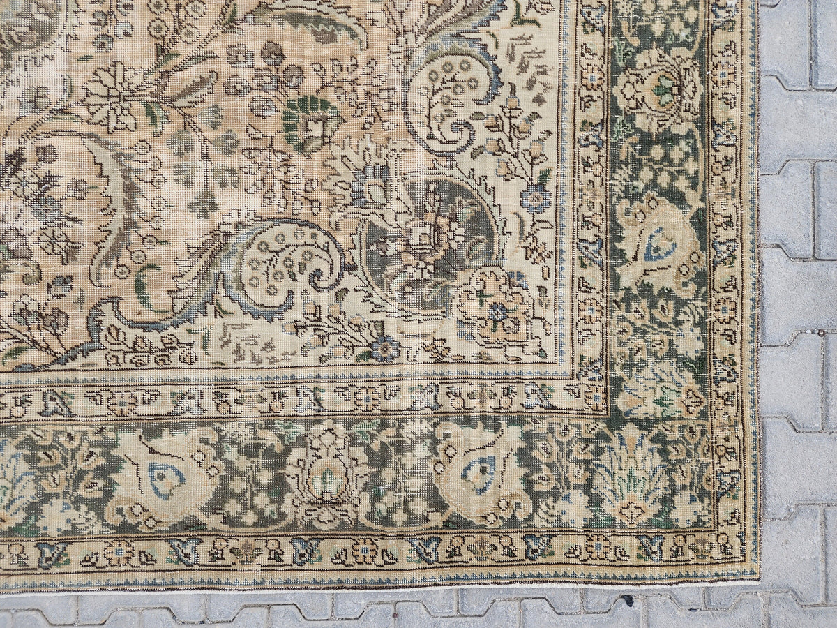 Hand Knotted Oushak Turkish Rug: 8x11 Vintage Wool Area Rug
