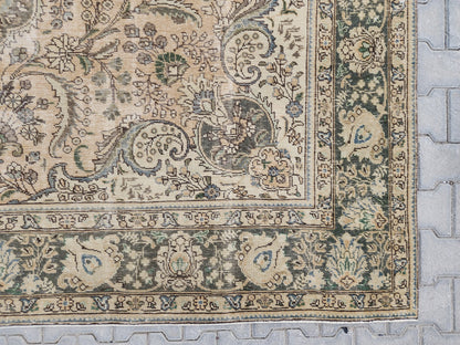 Hand Knotted Oushak Turkish Rug: 8x11 Vintage Wool Area Rug