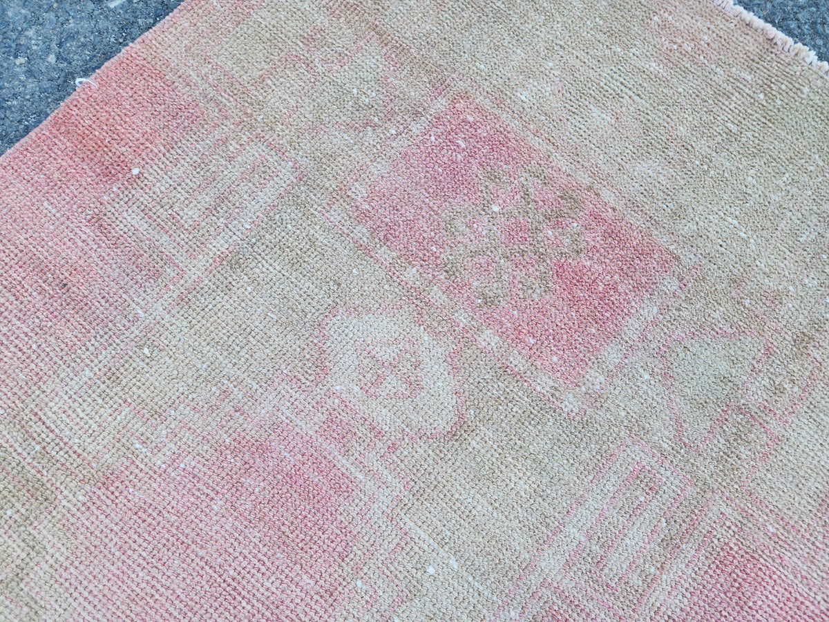 Neutral Runner Rug 2.7x13.7 ft, Stair Wool Runner Rug, Powder Pink Hand Made Decor