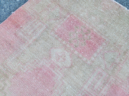 Neutral Runner Rug 2.7x13.7 ft, Stair Wool Runner Rug, Powder Pink Hand Made Decor