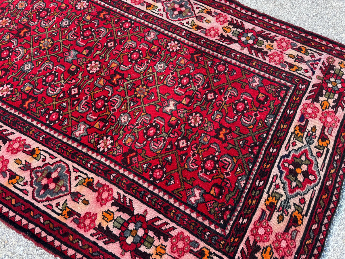 3x10 Red Wool Persian Runner Rug, Hand Knotted Hallway Decor