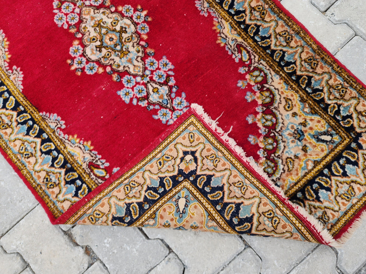 2x5 Vintage Turkish Oushak Rug: Red Antique Area Rug