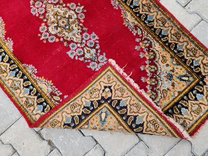 2x5 Vintage Turkish Oushak Rug: Red Antique Area Rug
