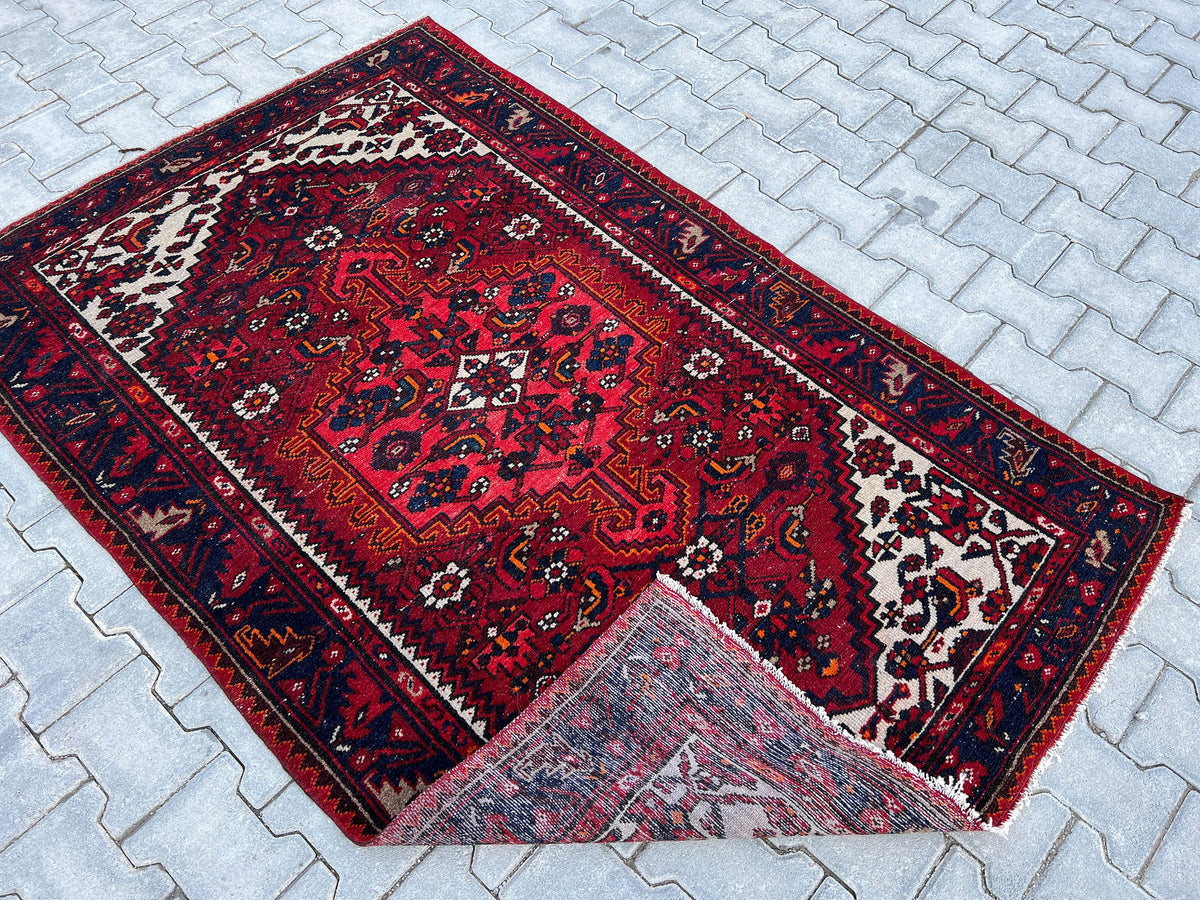 4x6 Vintage Turkish Oushak Rug: Red Oriental Small Rug