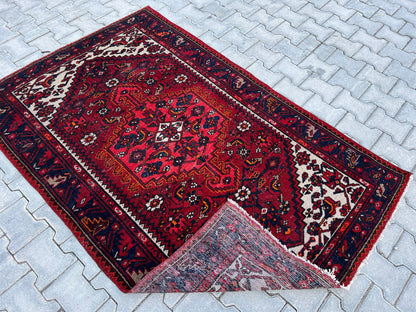 4x6 Vintage Turkish Oushak Rug: Red Oriental Small Rug