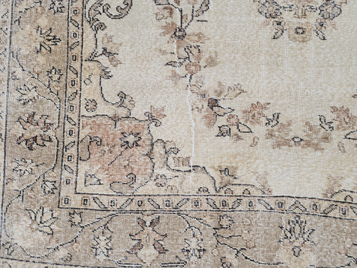 6x9 Hand Made Oushak Rug: Beige and Brown, Rustic Decor, Turkish Wool Rug