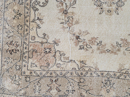 6x9 Hand Made Oushak Rug: Beige and Brown, Rustic Decor, Turkish Wool Rug