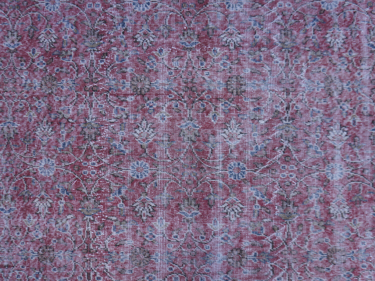 Vintage Turkish Oushak Rug 7x10: Handwoven Wool & Cotton Faded Red Rug
