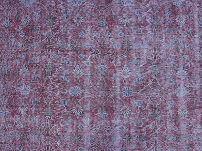 Vintage Turkish Oushak Rug 7x10: Handwoven Wool & Cotton Faded Red Rug