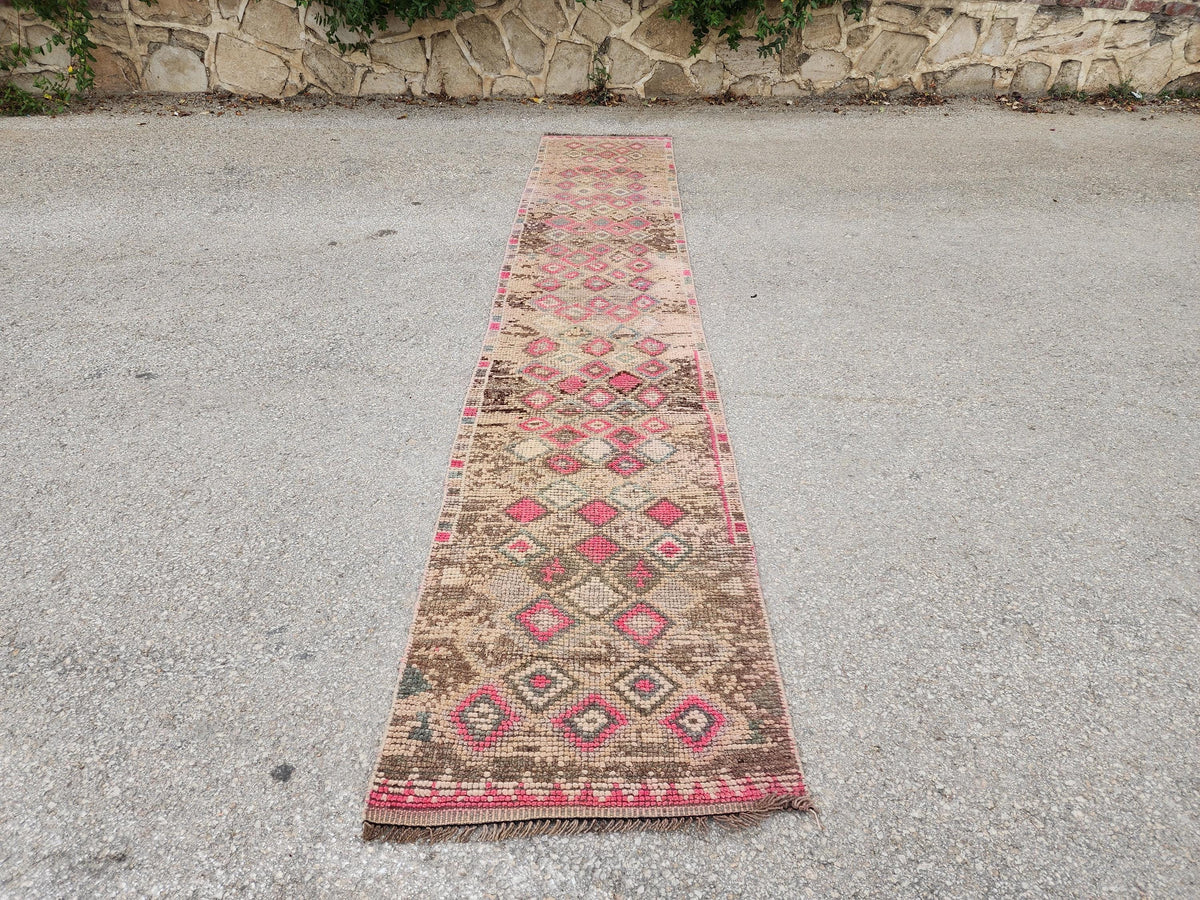 2x13 Geometric Herki Runner Rug, Oriental Hand Made, Stair Wool Soft Runner