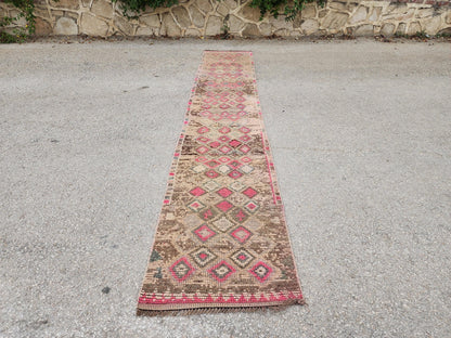 2x13 Geometric Herki Runner Rug, Oriental Hand Made, Stair Wool Soft Runner