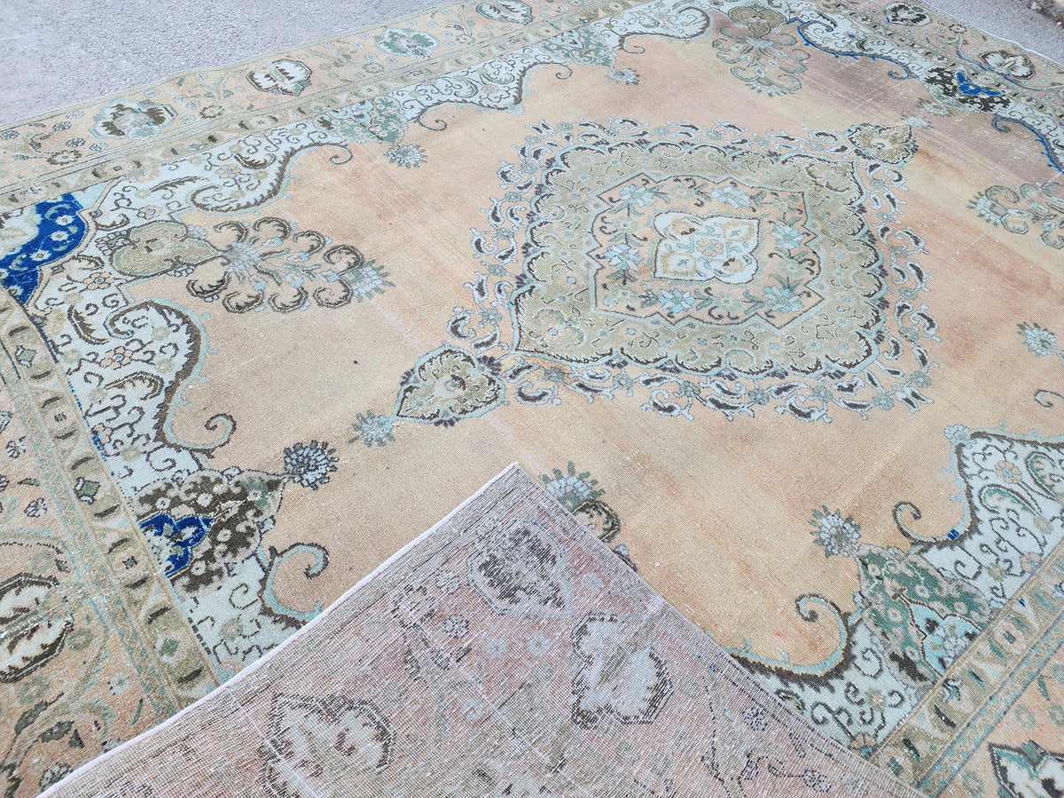 Hand Made Oversized Rug 9x12: Oriental Rustic Decor, Brown and Blue
