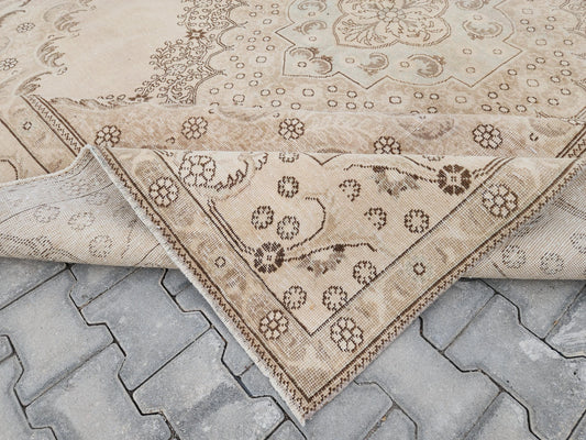 Neutral Beige Vintage Wool Rug, Hand-Knotted 9×12  : Home Rustic Decor