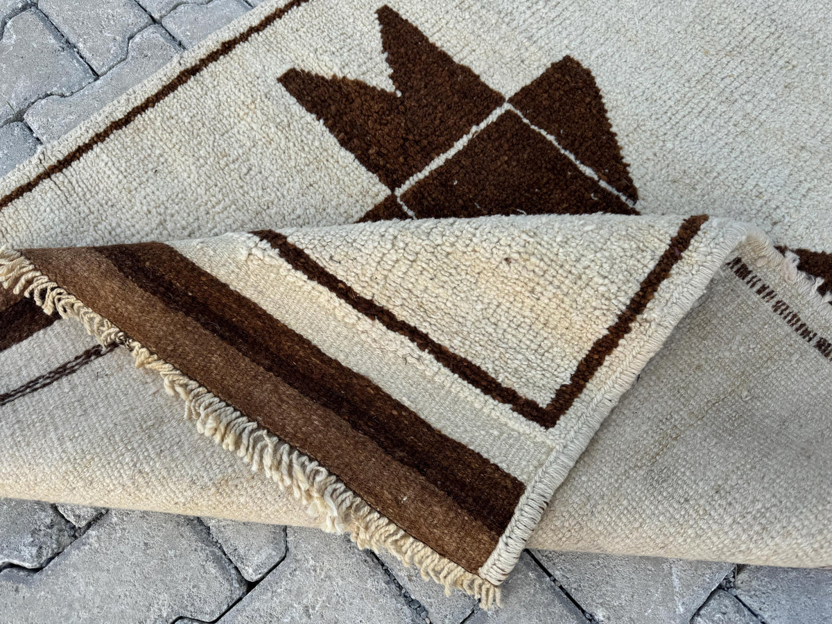 3x9 Vintage Turkish Herki Runner Rug: Handwoven Wool Hallway Rug