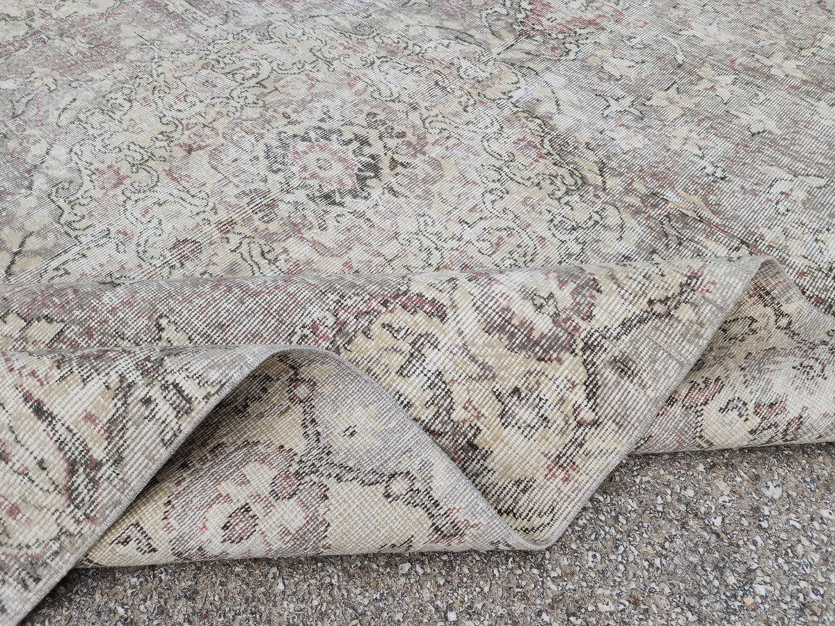 6x9 Turkish Oushak Wool Rug: Hand Knotted Beige Bohemian Decor