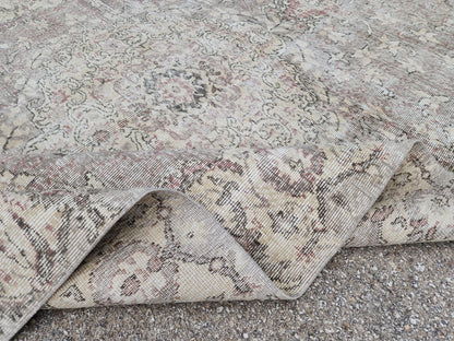 6x9 Turkish Oushak Wool Rug: Hand Knotted Beige Bohemian Decor