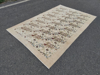 6x9 Handwoven Oushak Rug: Neutral Turkish Wool & Cotton