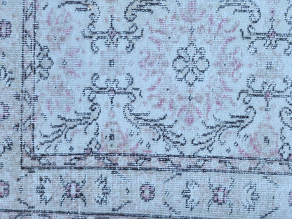 Neutral Wool Rug 4x7: Turkish Oushak Hand Knotted, Floral Design