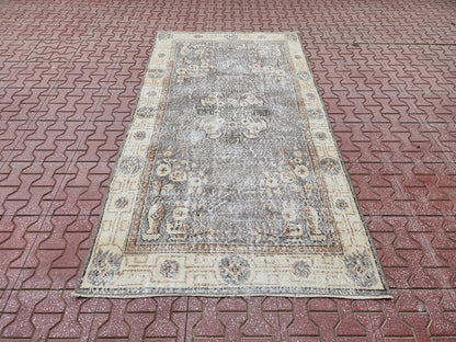 Vintage Turkish Oushak Rug 3x6: Handwoven Wool & Cotton
