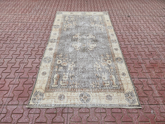 Vintage Turkish Oushak Rug 3x6: Handwoven Wool & Cotton