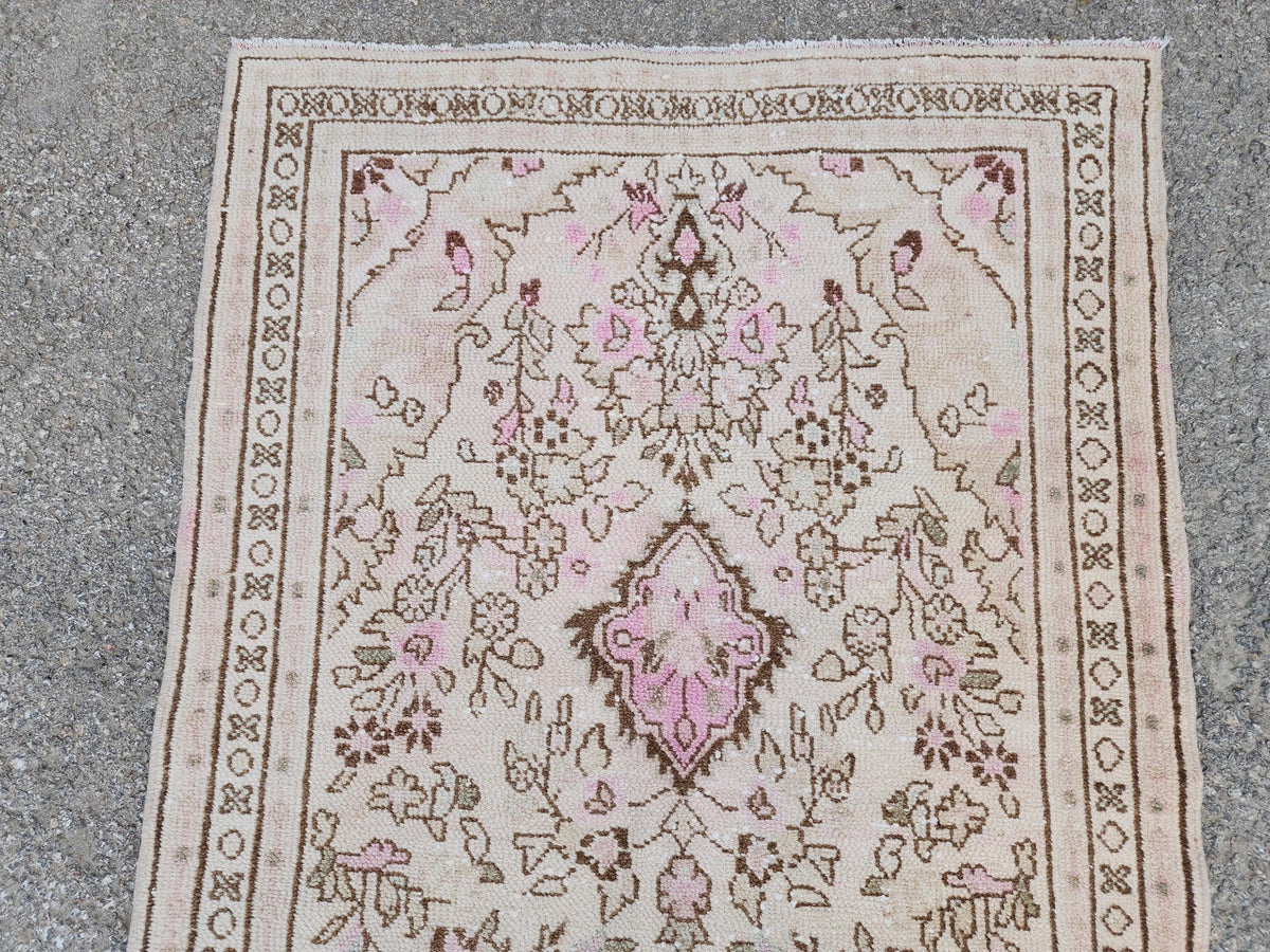3x9 Neutral Runner Rug, Beige Hand Knotted, Boho Home Decor