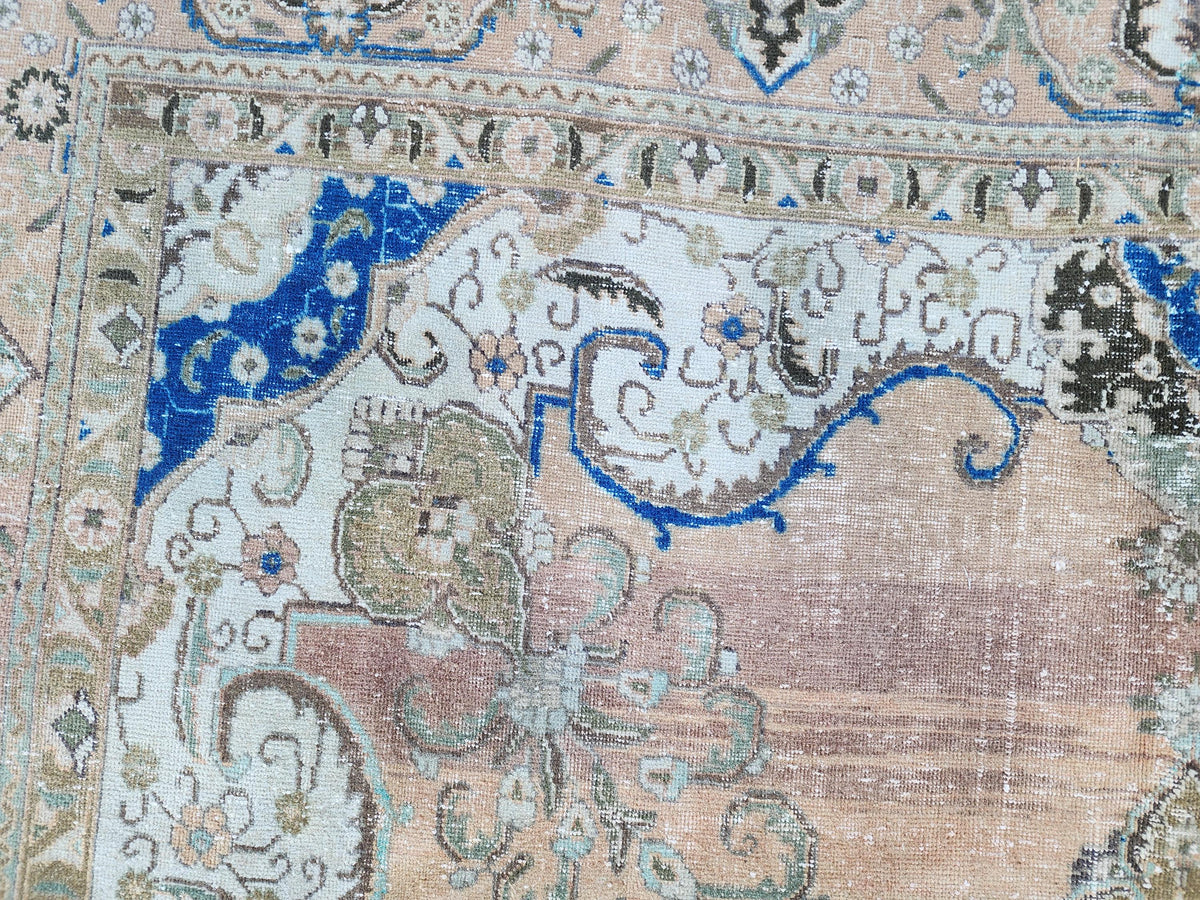 Hand Made Oversized Rug 9x12: Oriental Rustic Decor, Brown and Blue