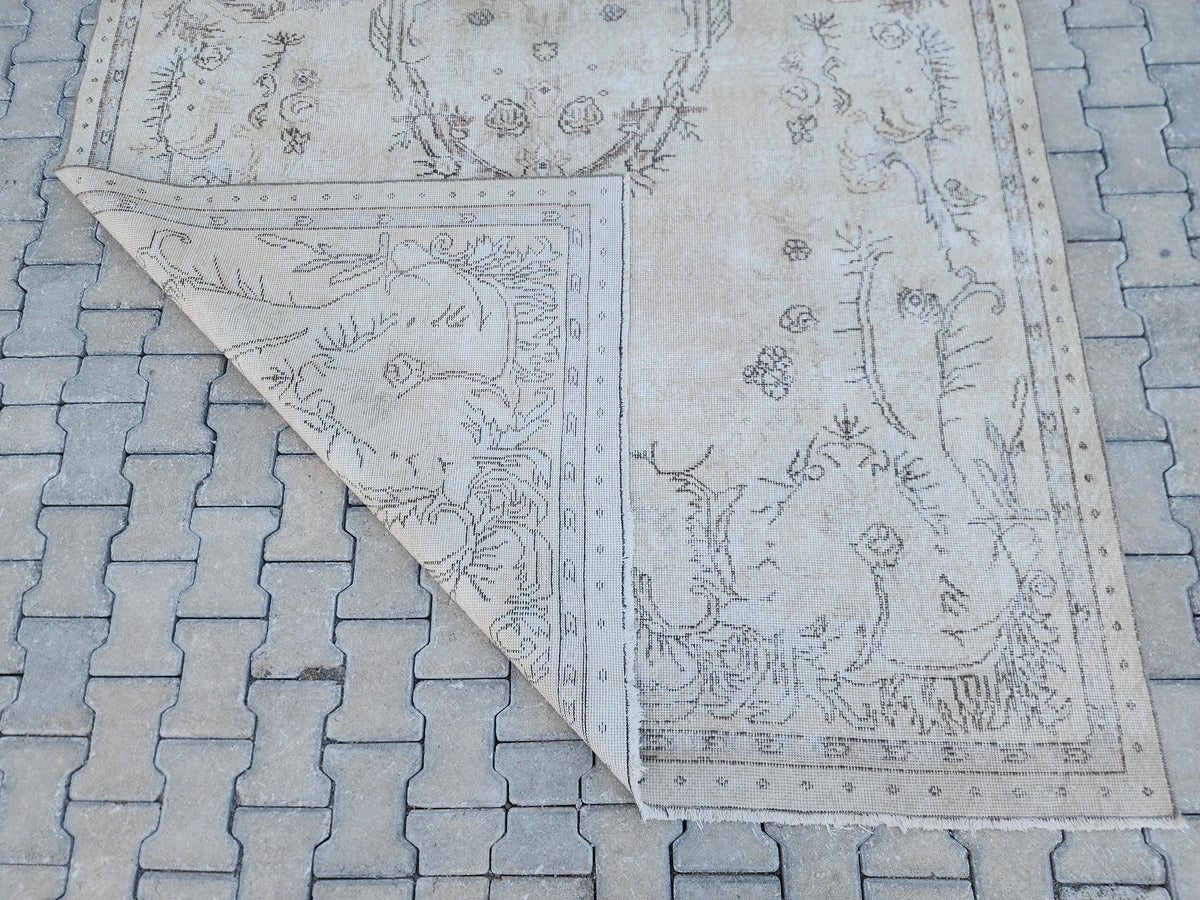 Neutral Rug 7x11, Hand Knotted Turkish Wool Rug, Oushak Design Bohem Decor