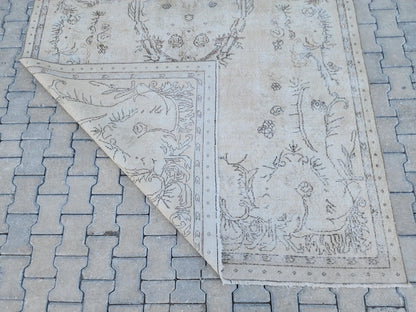 Neutral Rug 7x11, Hand Knotted Turkish Wool Rug, Oushak Design Bohem Decor