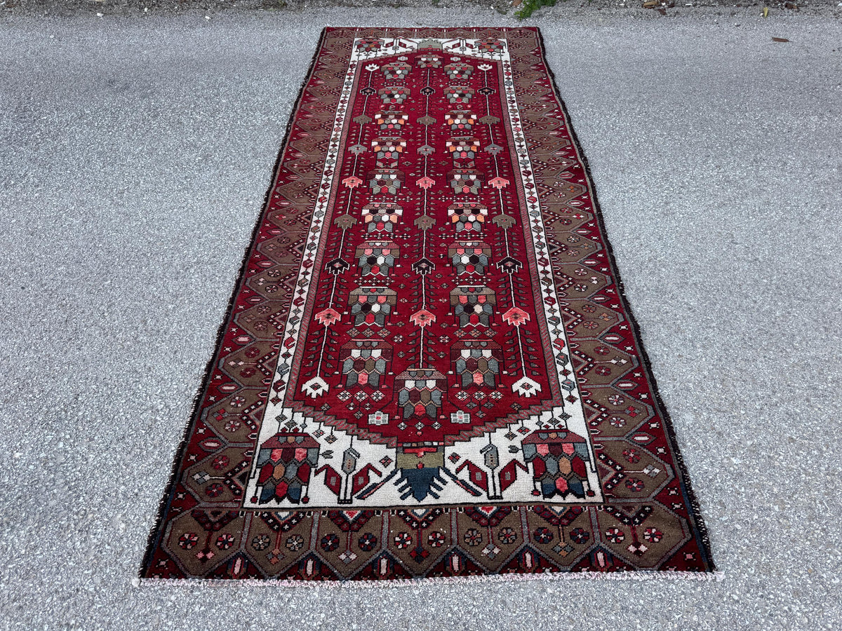 Hand Knotted Wool Runner Rug: 4x9 Rustic Boho Hallway Decor