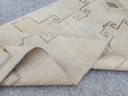 Turkish Neutral Vintage Runner Rug 2.7x12 ft, Carpet For Kitchen Rustic Boho