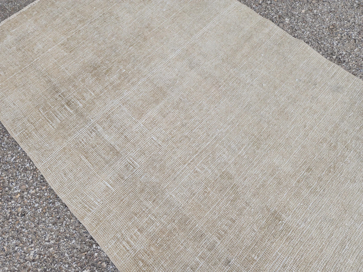 3x11 Neutral Hand-Knotted Turkish Runner Rug, Wool Hallway & Entryway Rug, Rustic Decor
