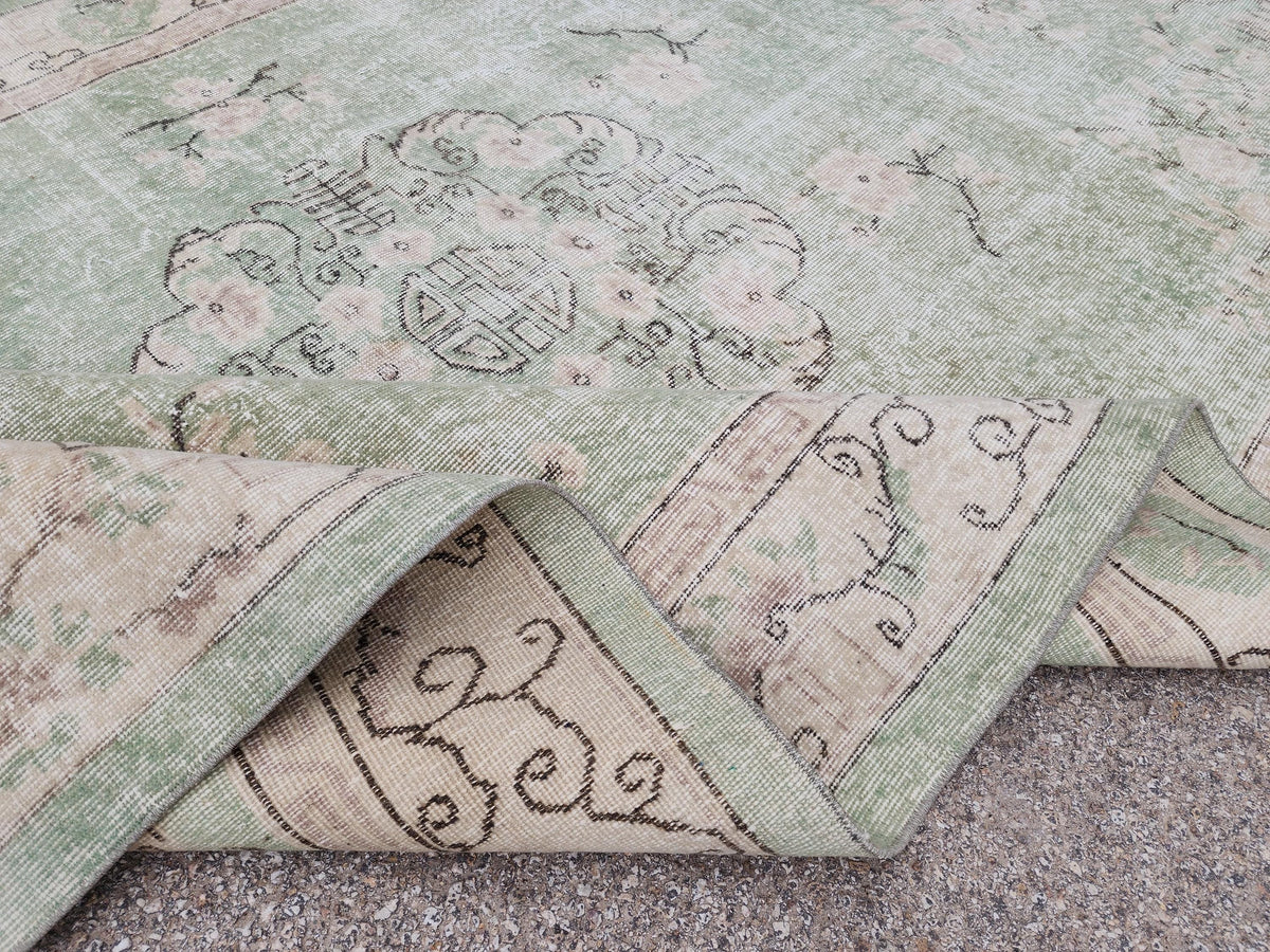 Green Turkish Oushak Rug 6x11: Handwoven Wool Isparta Carpet