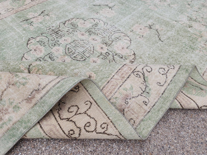 Green Turkish Oushak Rug 6x11: Handwoven Wool Isparta Carpet