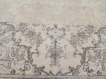 9×12  Vintage Wool Rug : Rustic Abraj  Hand-Woven, Neutral and Beige