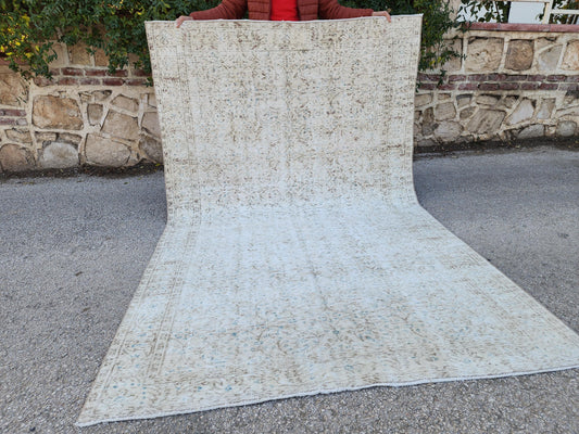 Handwoven Turkish Oushak Wool Rug 5x8 Vintage Area Rug, Farmhouse Muted Decor