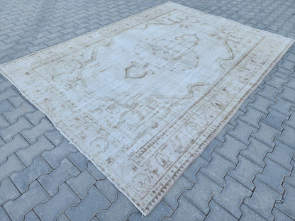 6x9 Wool Neutral Rug, Beige and White Wool Hand Made, Dining Room Decor
