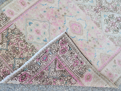 Vintage Neutral Runner Rug 3x9: Hand Knotted, Pink And Brown