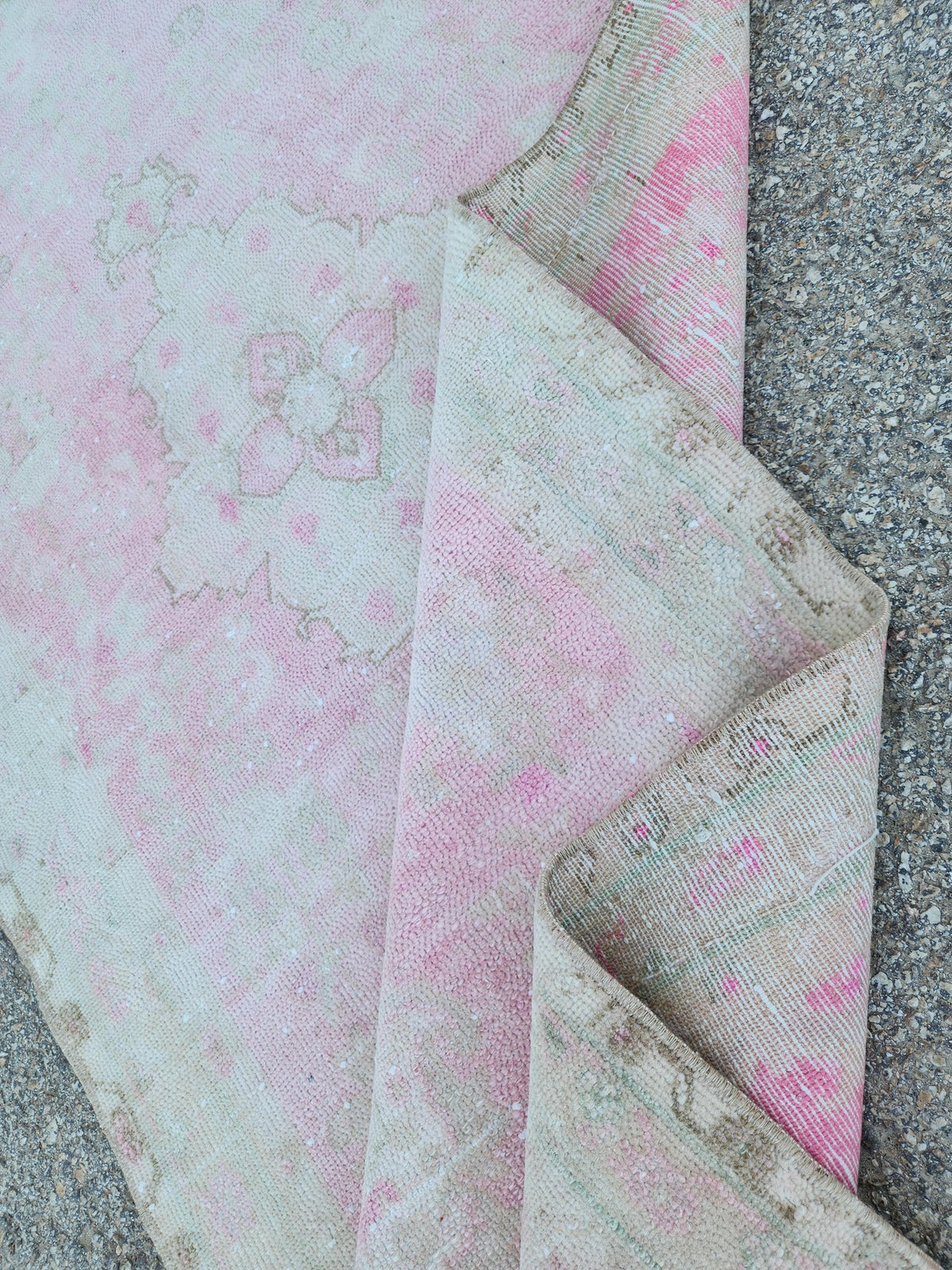 3x9 Boho Runner Rug, Powder Pink Wool Hand Made, Kitchen Rustic Decor