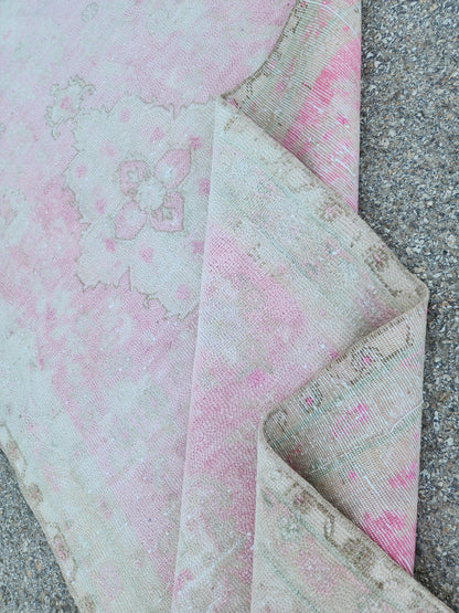 3x9 Boho Runner Rug, Powder Pink Wool Hand Made, Kitchen Rustic Decor