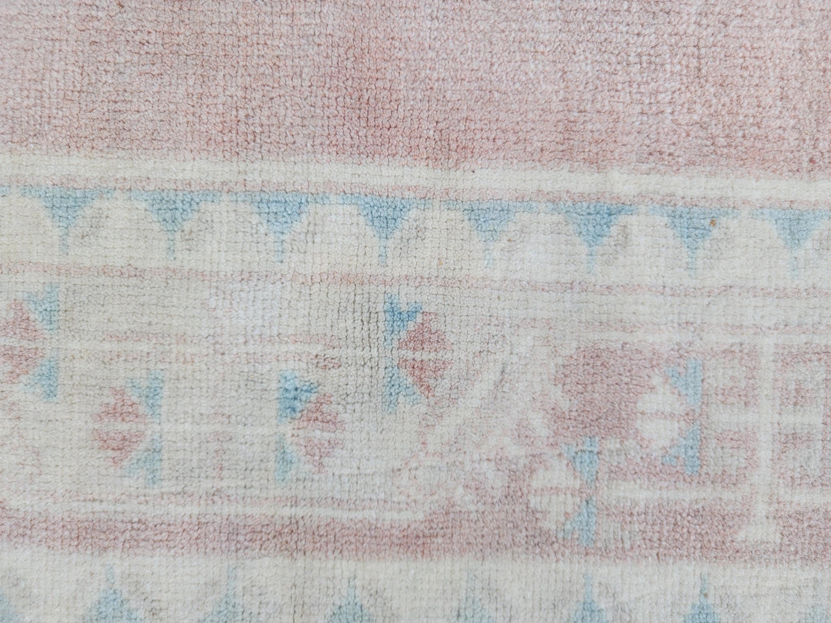 2x4 Mini Runner Rug, Oriental Hand Made Carpet For Boho Decor, Beige and Faded Red