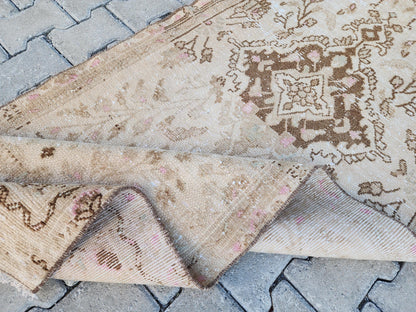 3x10 Hand Woven Neutral Turkish Runner Rug: Oushak Hallway Rug, Farmhouse Bohem Decor
