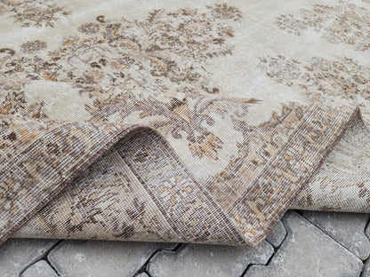Vintage Turkish Isparta Rug 7x10: Cream & Gray Neutral Rug