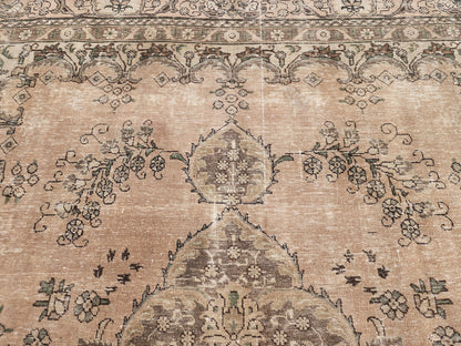 Persian Oriental Rug 9×12, Vintage Hand-Knotted Wool, Neutral Beige Carpet