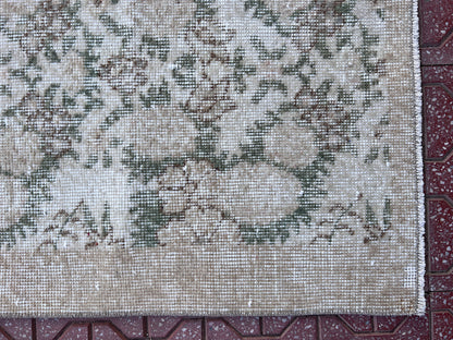 Vintage Oushak Rug 4x6: Handwoven Wool & Cotton Bohemian Rug