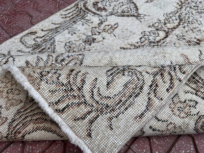Handwoven Turkish Oushak Rug: 4x7 Wool Cotton Blend