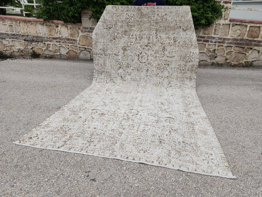 Hand Knotted Wool Oushak Rug 6x10: Ivory Beige Turkish Area Rug